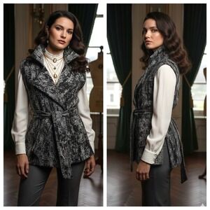 Adria Moss Vest Womens Collared Gray Open Side Panels Goth Grunge Victorian Sz M